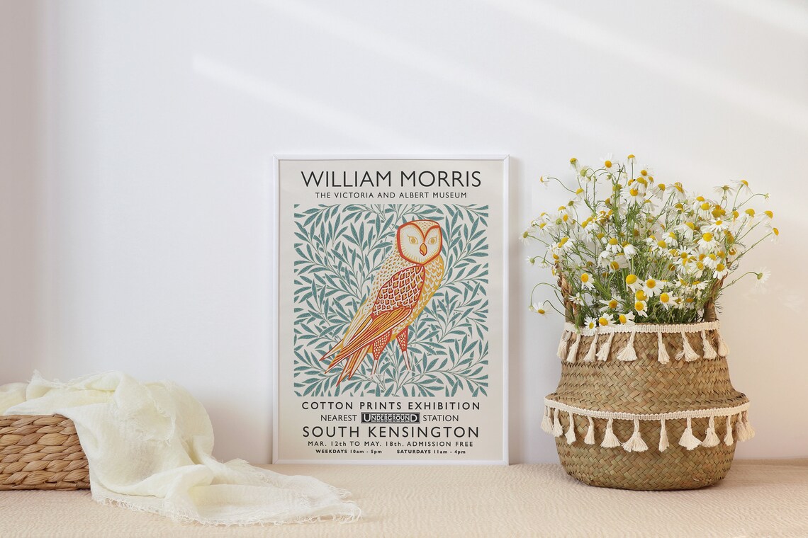 William Morris Floral Owl Vintage Exhibition Poster - Image 2