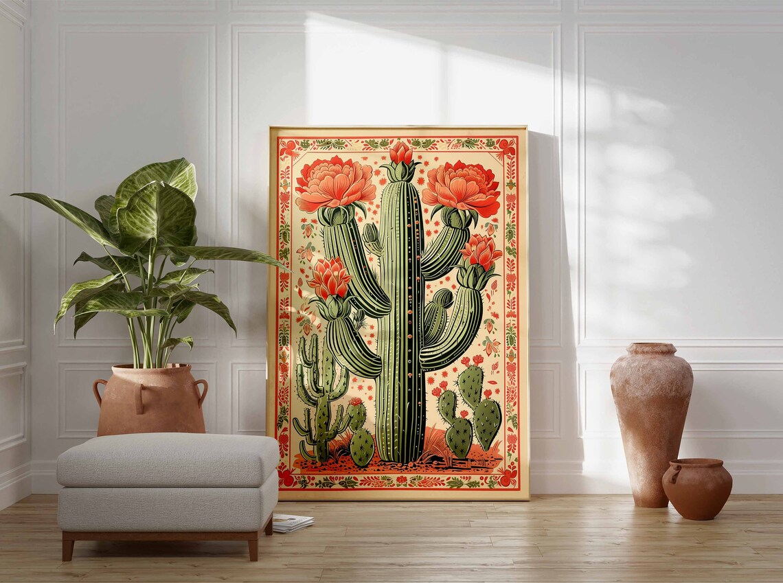 Vintage Blooming Cactus Botanical Illustration Desert Art Poster - Image 3