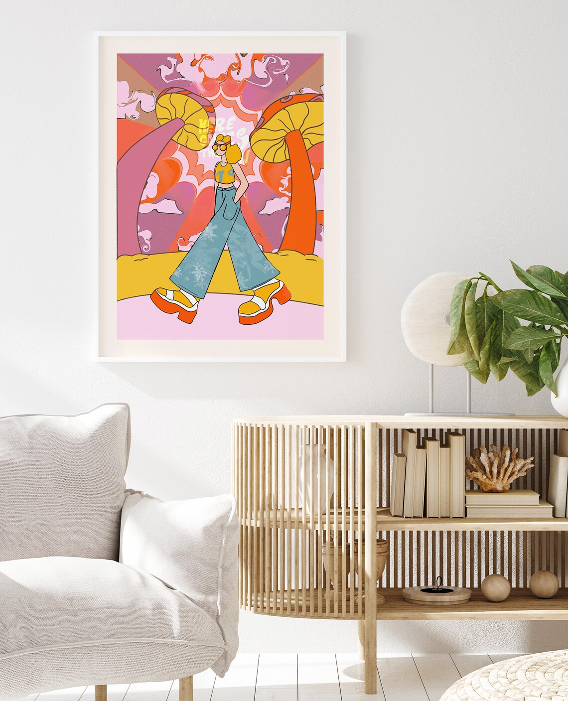 70s Psychedelic Mushroom Woman Trippy Retro Hippie Girl Art Poster - Image 2