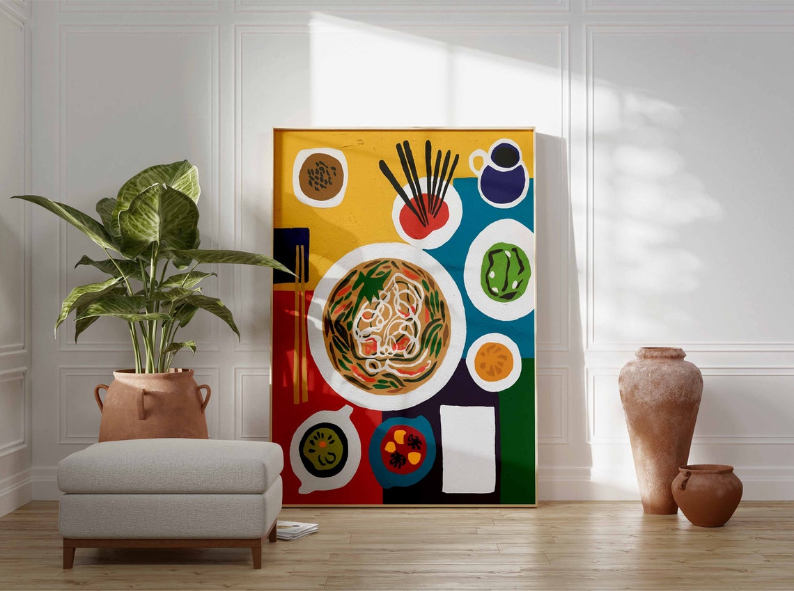Vietnamese Pho Noodle Soup Bowl Folk Art Illustration Poster - Image 3