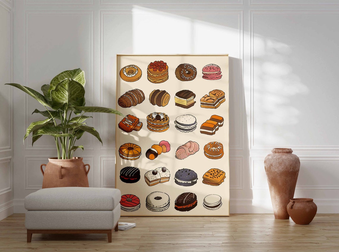 Illustrated Sandwich Cake and Donut Collection Kitchen Poster Art - Image 3