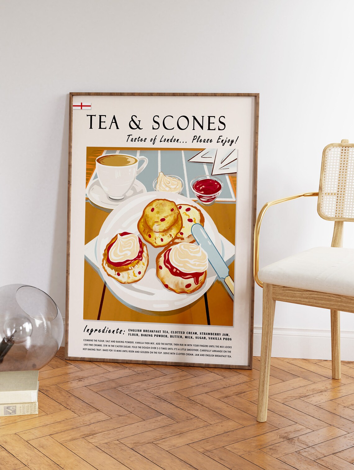 English Scones And Tea Retro Kitchen Art Print - Image 3
