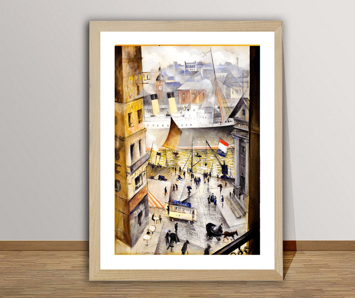 French Boulogne Window Harbour Rain Watercolor View Art Poster