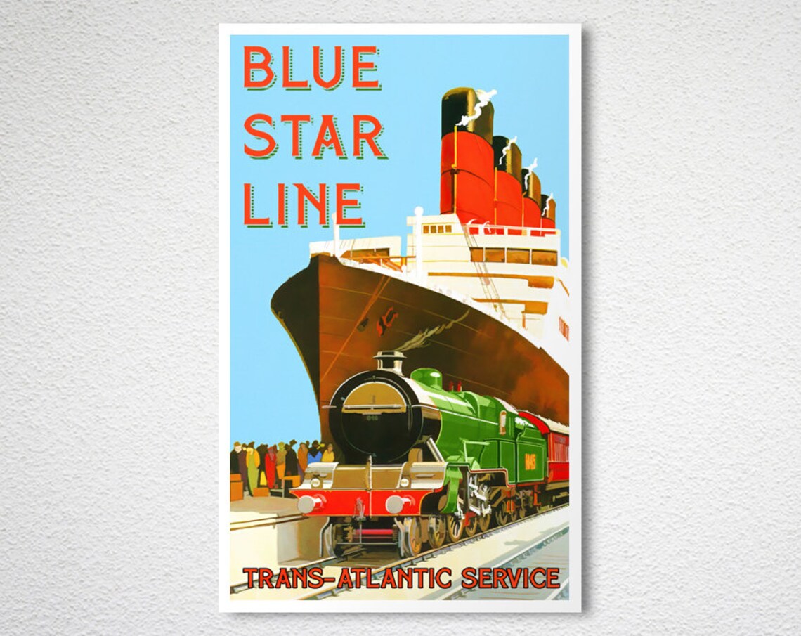 Blue Star Line Trans Atlantic Service Vintage Travel Poster - Image 2
