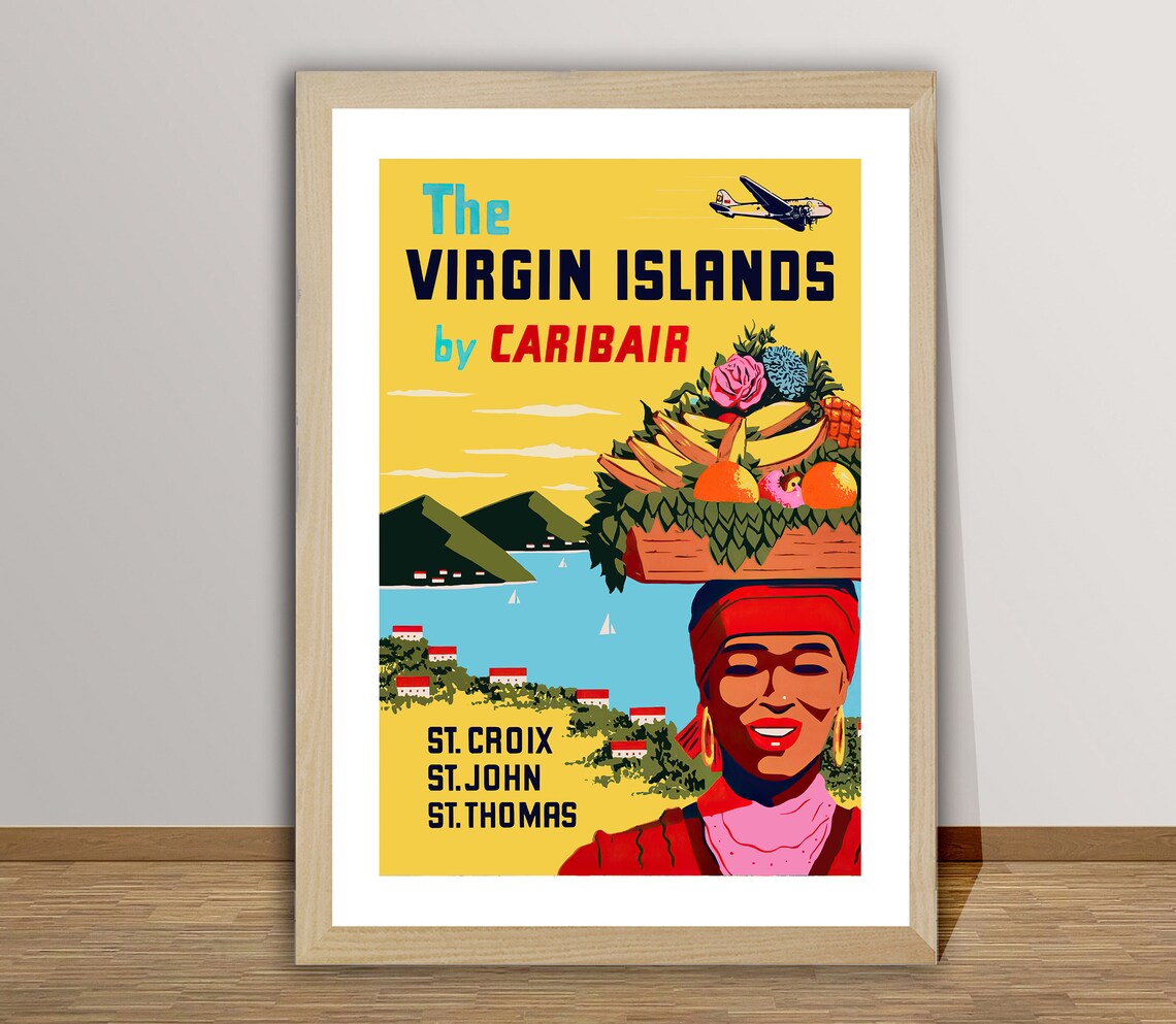 Virgin Islands Vintage Travel Poster, Caribbean Sea