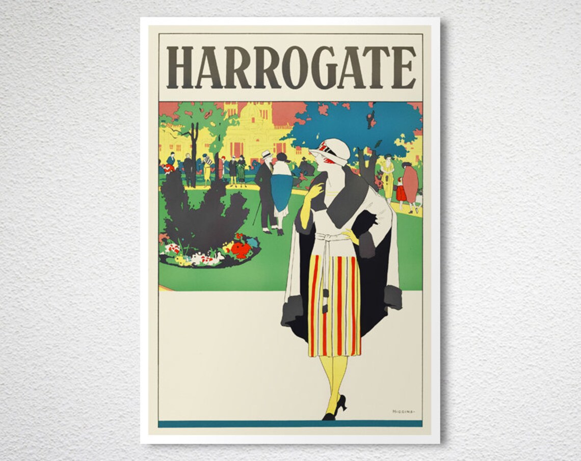 Harrogate Yorkshire Spa Gardens Fashionable Lady Vintage Travel Poster - Image 2