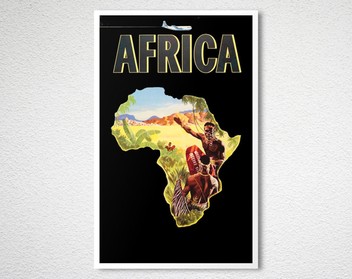 Africa Vintage Airline Travel Poster with Safari Map Shaped Artwork - Image 2