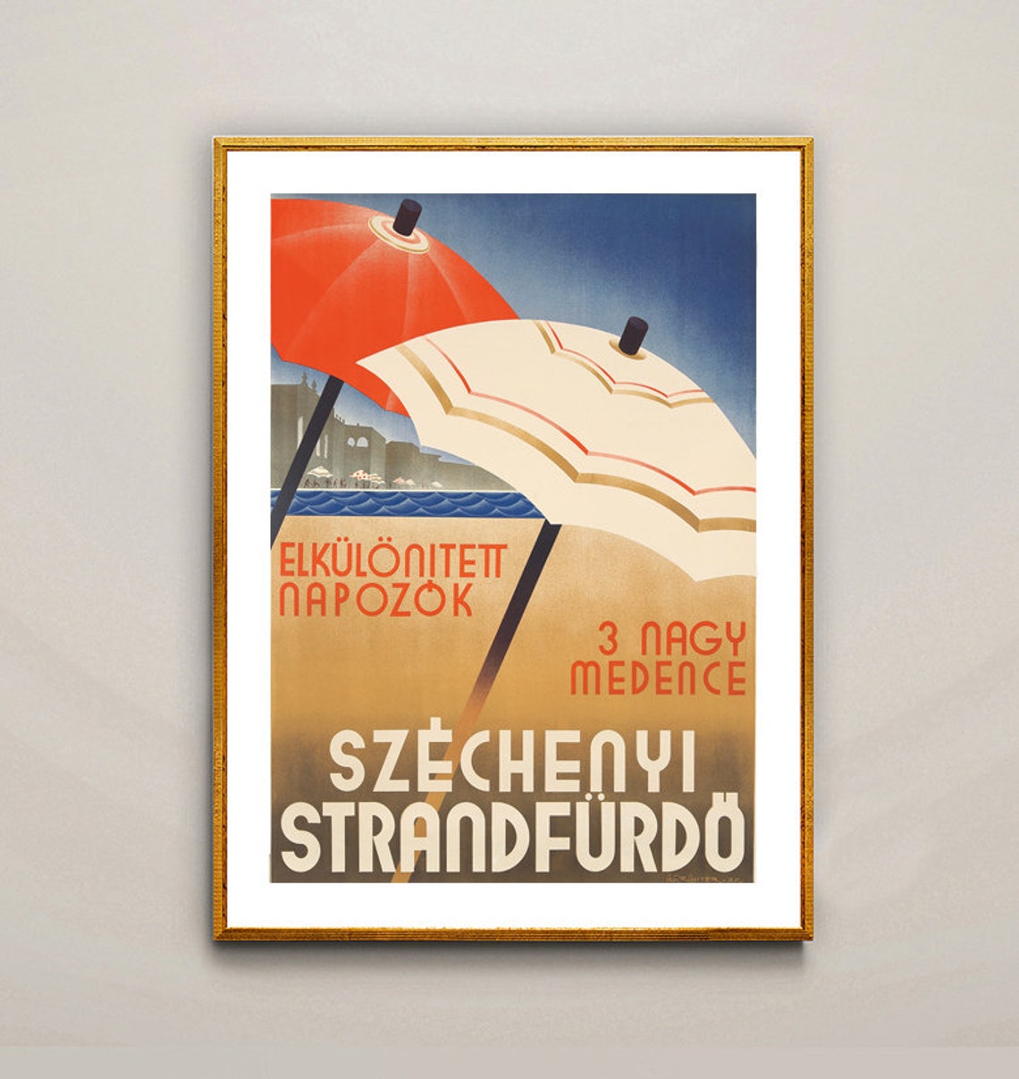 Elklnitett Napozok Szchenyi Strandfrd Hungary Vintage Travel Poster Retro Szchenyi Poster Gift Idea Wall Decor - Image 3