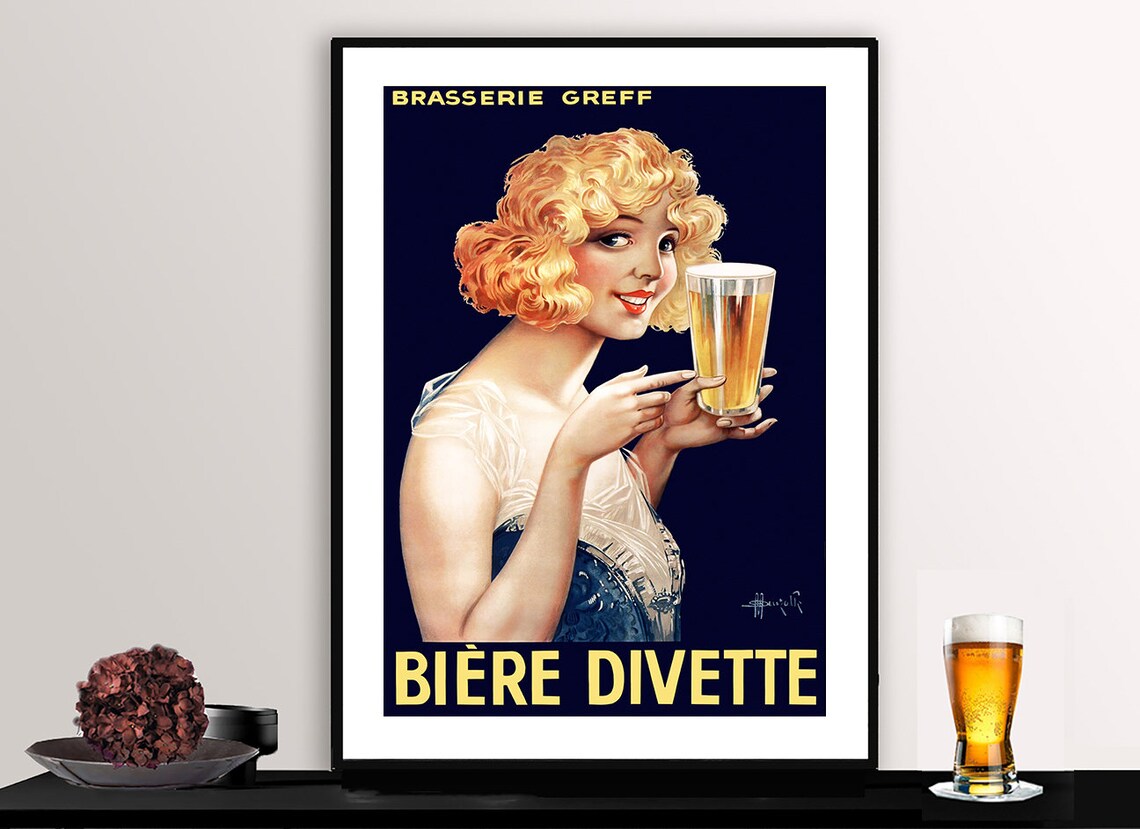 Brasserie Greff Biere Divette Vintage French Beer Poster Blonde Woman