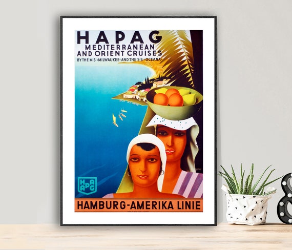 Hapag Mediterranean And Orient Cruises Vintage Travel Poster Poster Paper Or Print Gift Idea Wall Decor