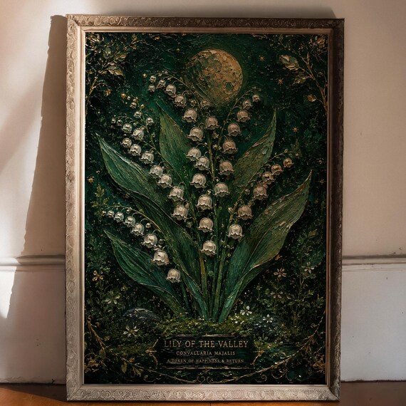 Lily Of The Valley Moon Garden Wall Art Print Emerald Botanical Folk Decor