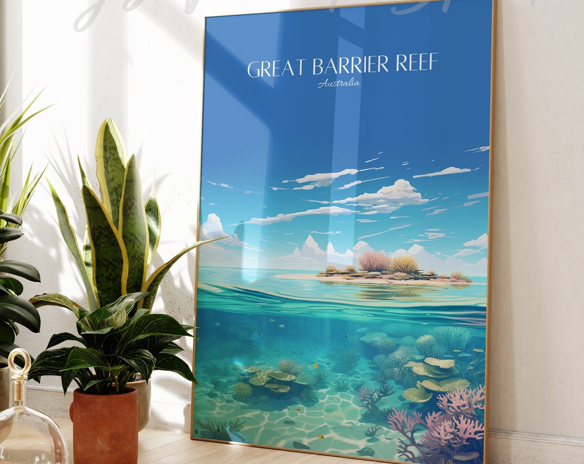 Great Barrier Reef Australia Coral Island Underwater Travel Poster