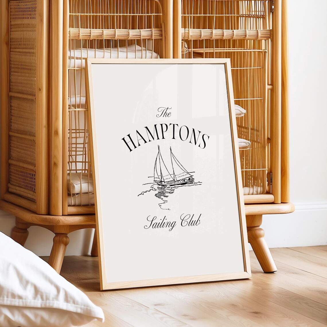 The Hamptons Sailing Club Vintage Sailboat Sketch Coastal Poster