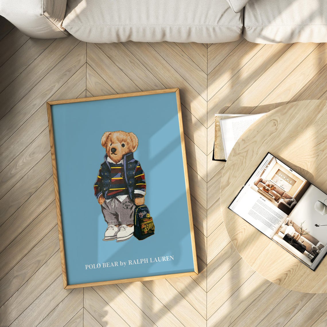 Polo Bear Ralph Lauren Prep Style Teddy Blue Background Art Poster - Image 3