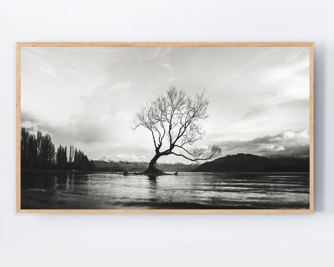 Black And White Tree Lake Landscape Art Print