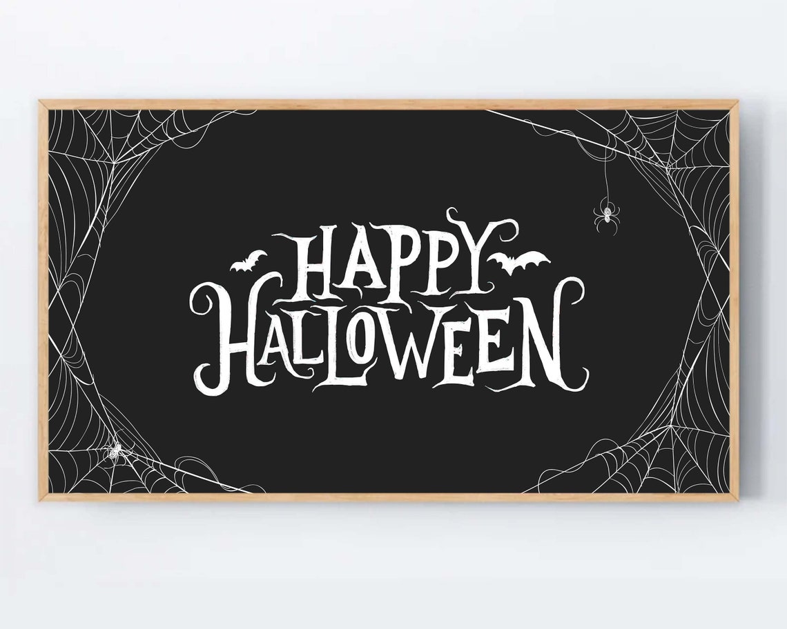 Happy Halloween Black And White Spider Web Gothic Lettering Poster