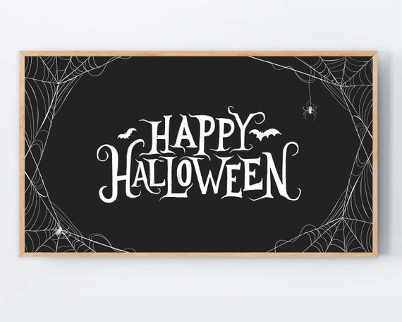 Black Happy Halloween Samsung Frame Tv Art Instant And White Print