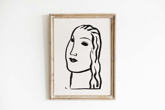 Minimalist Black Line Drawing Of A Woman Face Modern Art Poster