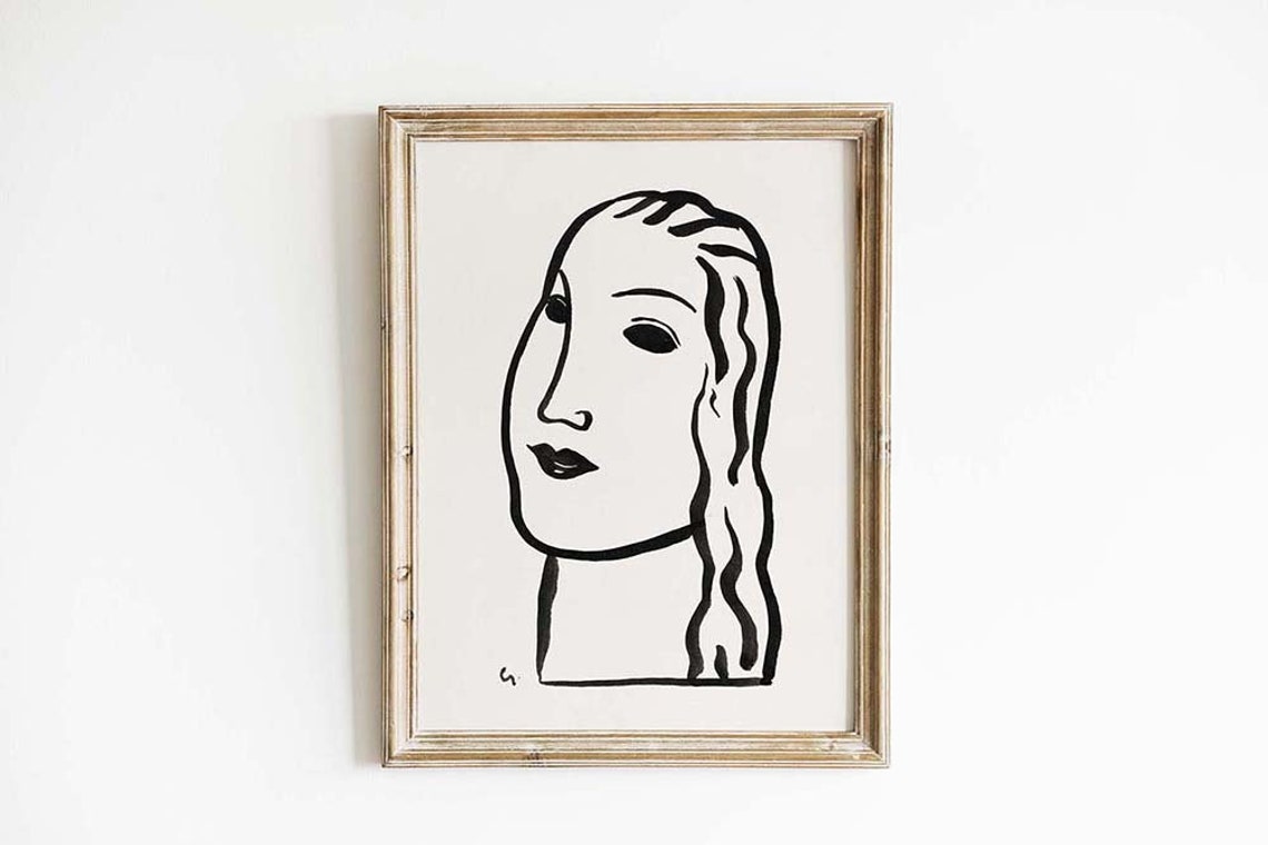 Minimalist Black Line Drawing Of A Woman Face Modern Art Poster
