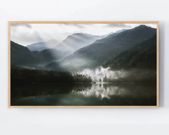 Lake Samsung Tv Frame Misty Art Deep Green Landsacape For The