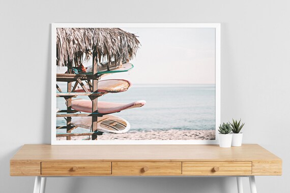 Pink Surfboard Decor Wall Art Surfboards Print Photography Soft Tones Tropical Beach Poster