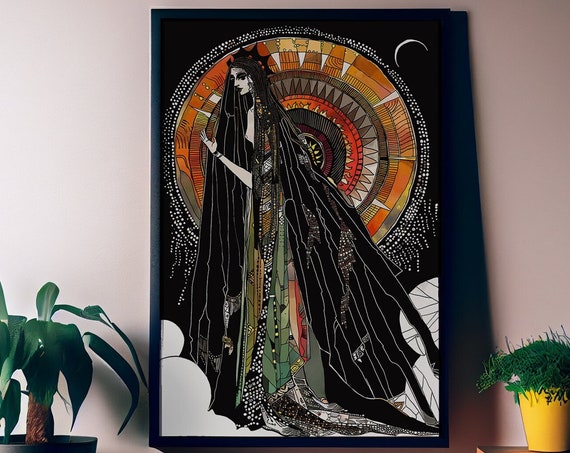 Sun Goddess Art Hand Drawn Print Dark Academia No Frame