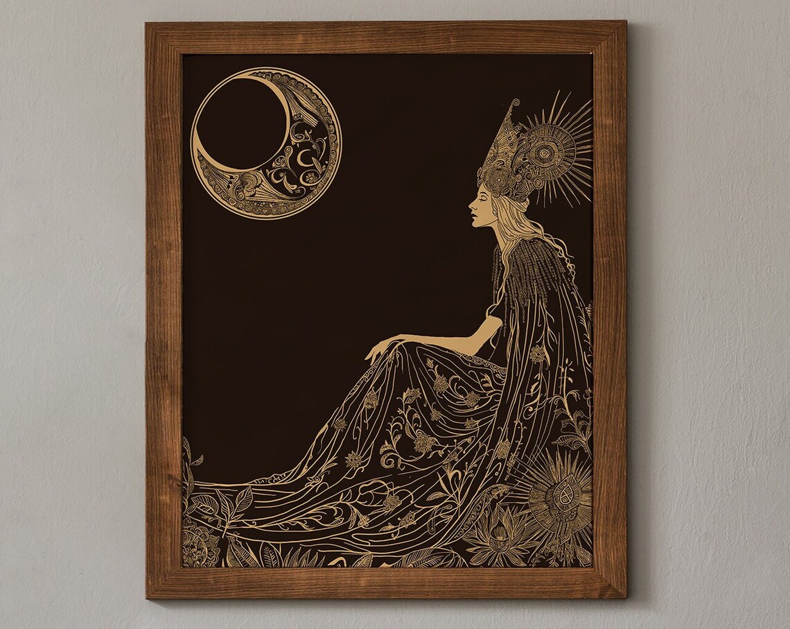 Sun Goddess Hand-Drawn Dark Academia Art Print