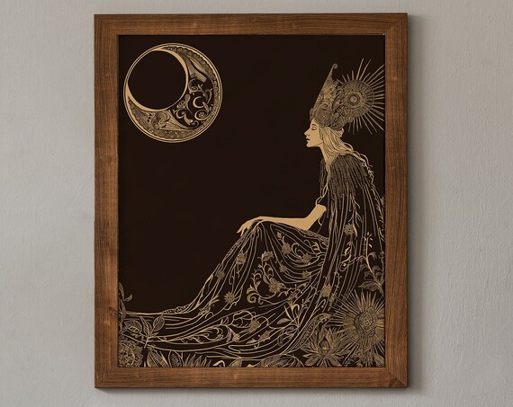 Sun Goddess Hand-Drawn Dark Academia Art Print