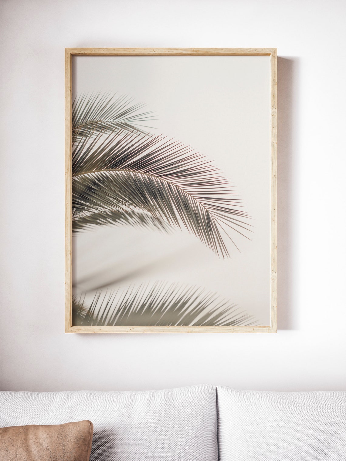 Palm Fronds Shadow Beige Minimalist Botanical Photo Art Poster - Image 3