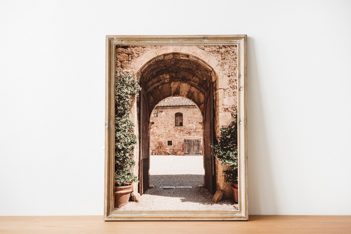 Italian Stone Archway With Wooden Doors Courtyard Travel Wall Print - Image 3