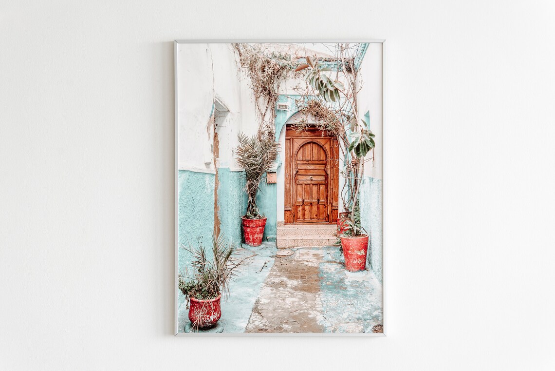 Chefchaouen Blue City Carved Wooden Doorway Photography Poster - Image 2