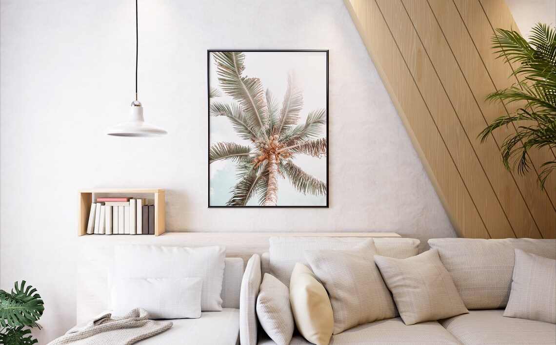 Coconut Palm Tree Top View Fronds Pastel Botanical Photo Art Poster - Image 2