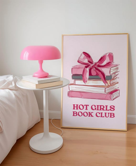 Hot Girls Book Club Print Pink Coquette Stack Bookish Poster Digital Download