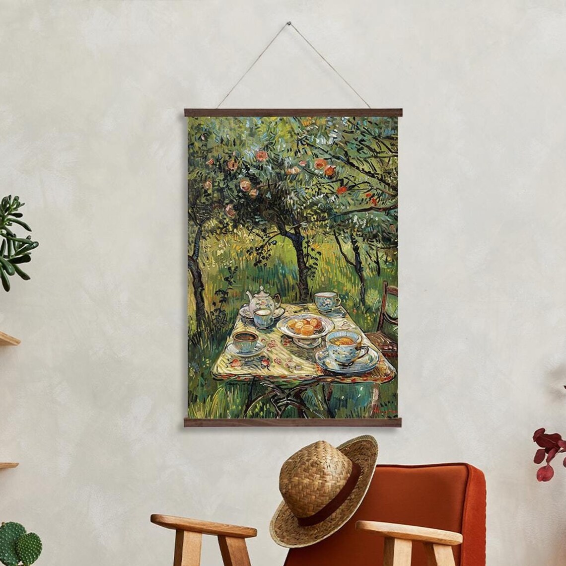 Rustic Orchard Tea Time Wall Hanging Tea Time Art For Cozy Kitchen Decor Printed On Premium With Real Walnut Wooden Hangers