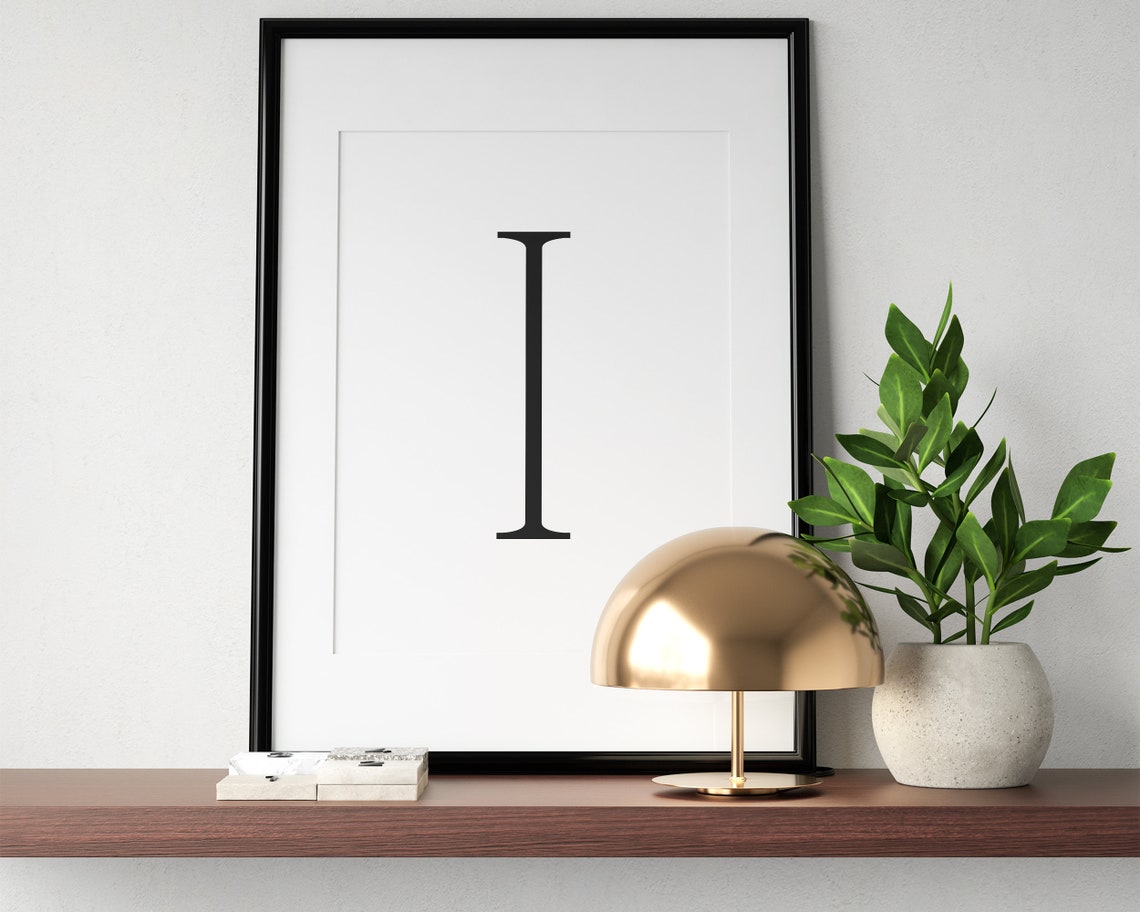Minimalist Letter I Monogram Typography Black and White Art Print