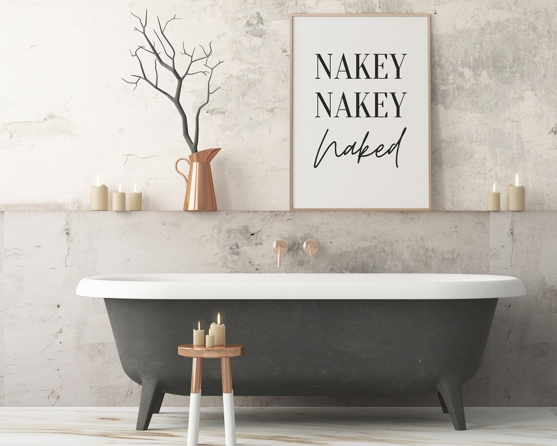 Bathroom Nakey Naked Typography Sign Funny Art Print