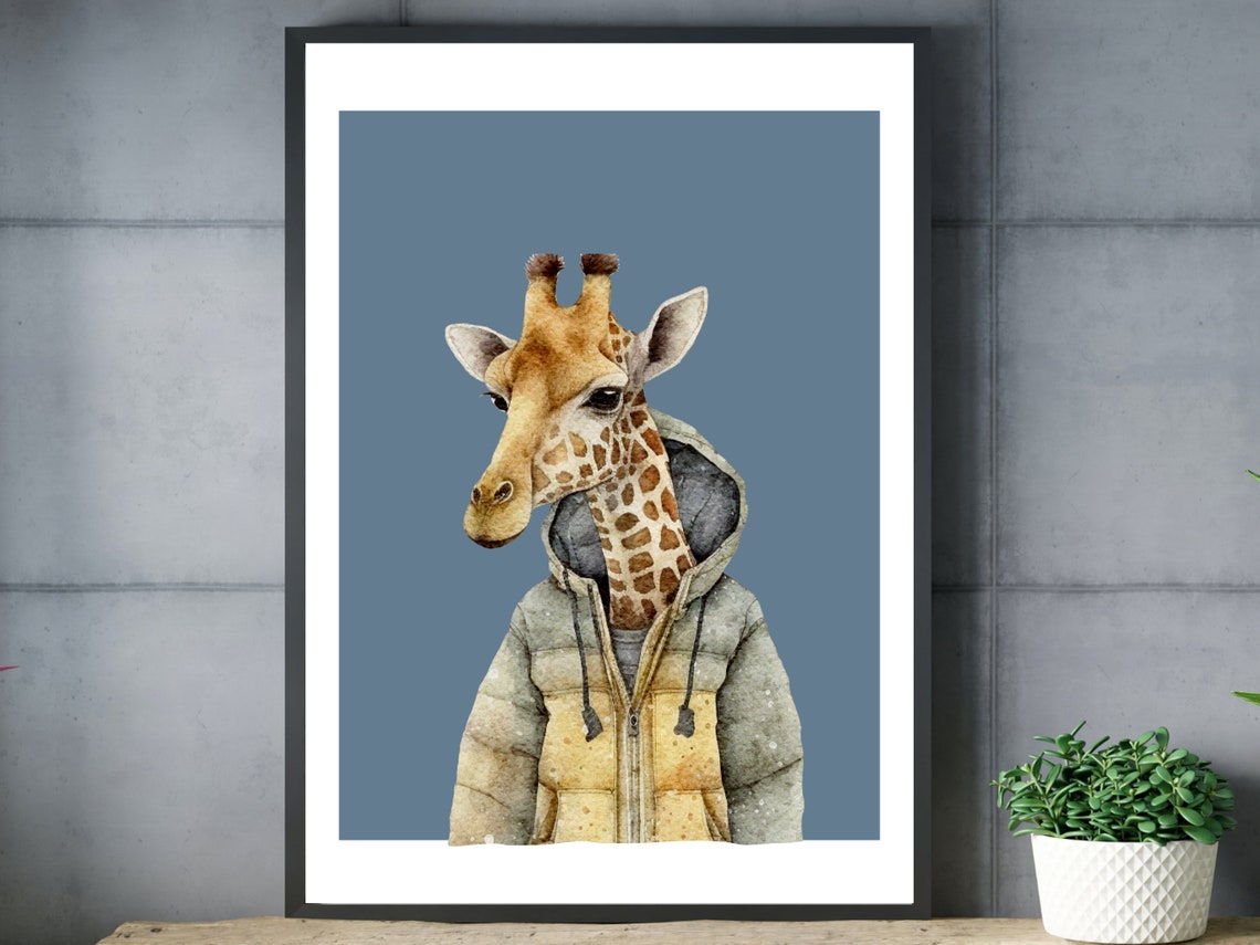 Cute Giraffe in Winter Puffer Jacket Watercolor Nursery Art Print - Image 4