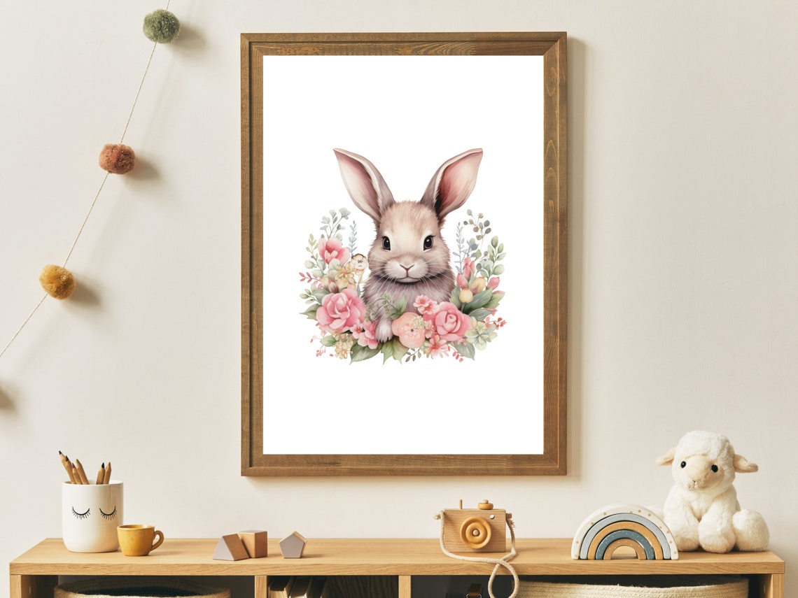 Cute Easter Bunny Art Girls Room Bunny Rabbit Wall Decor Easter Print For Kids Room Animal Nursery Art Spring Decor - Image 2