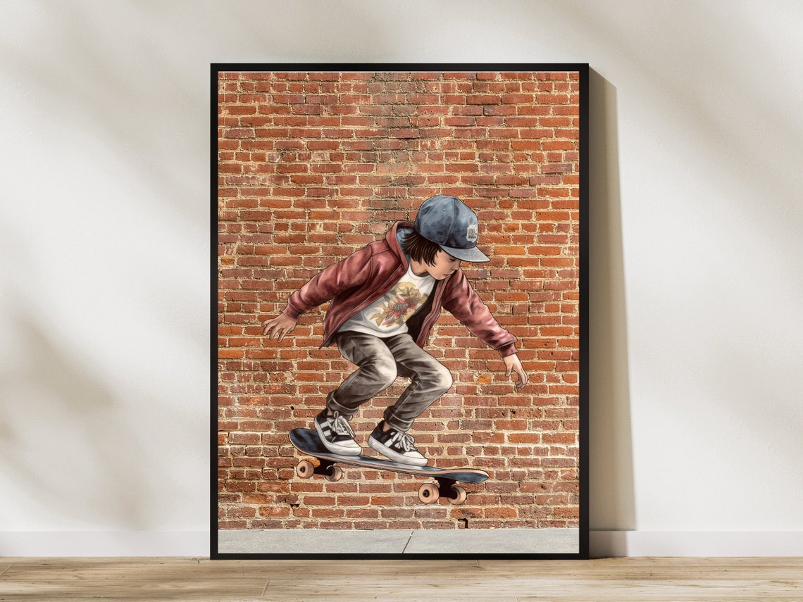 Skater Boy Art Print Skateboard Rider Teen Room Decor Street Style Art For Tween Boy Boys Room Wall Art Kids Wall Art - Image 4