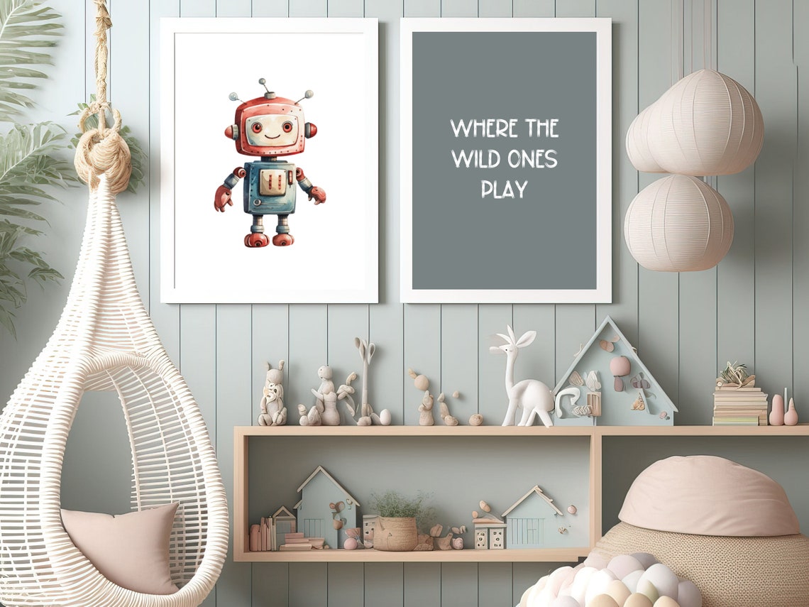 Friendly Robot Wall Art Cute Robot Art Boys Room Wall Decor Watercolour Robot Robot Art For Kids Room Pdf - Image 3
