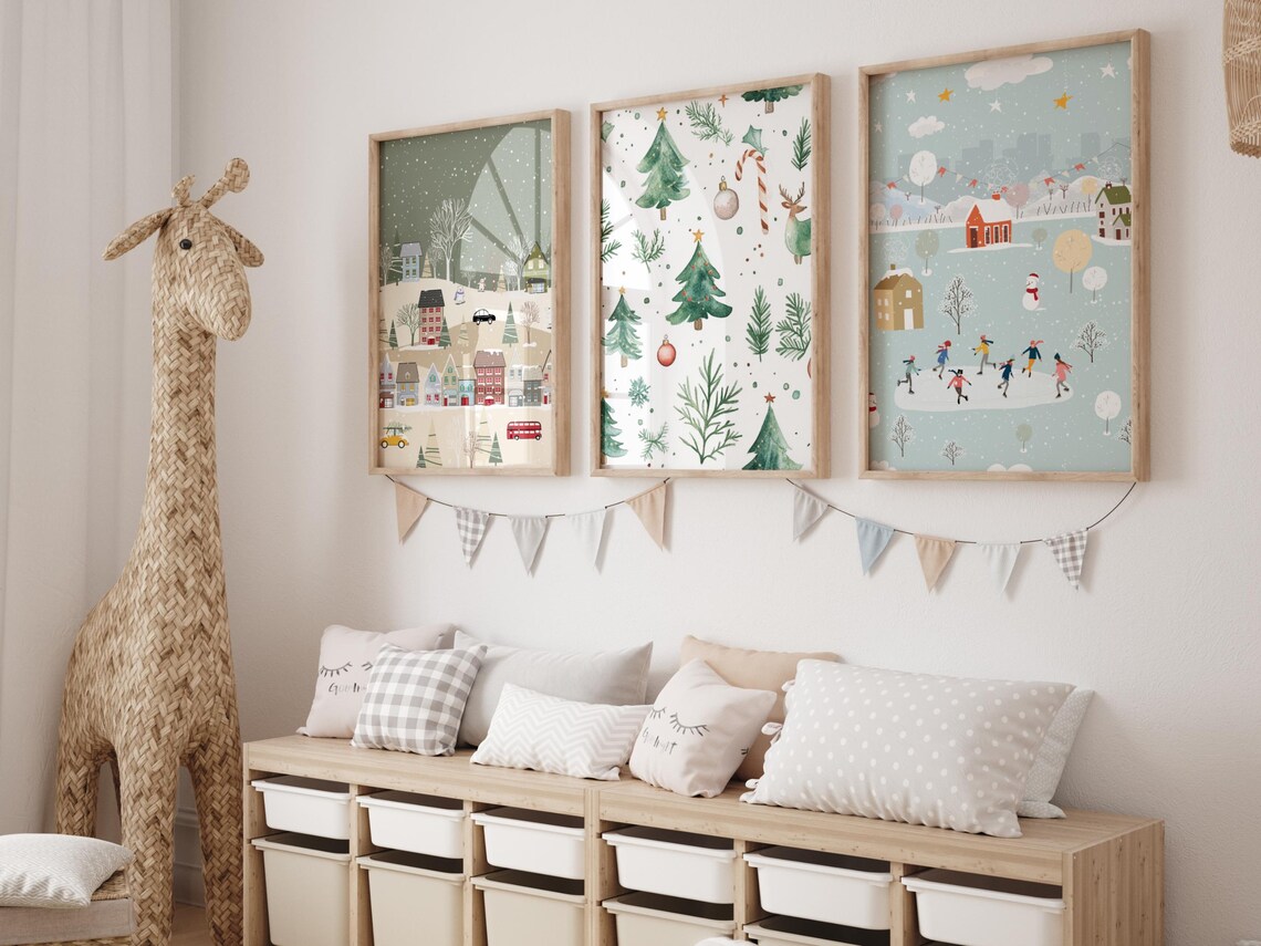 Busy Winter Town Christmas Village Art Print