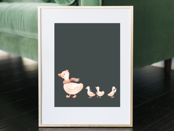 Cute Duck Family Duck Nursery Decor Farm Animal Poster Green Boys Room Wall Art Funny Kids Room Print Bird