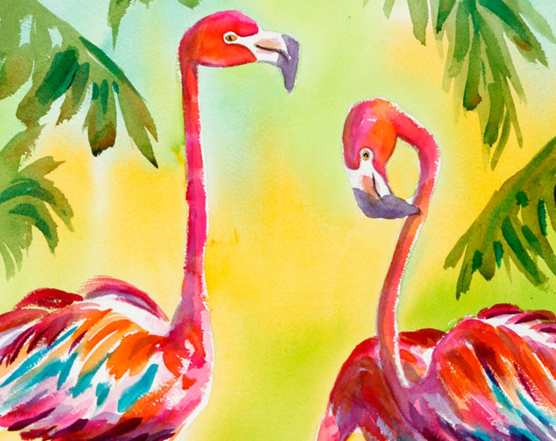Flamingo Watercolor Art Print, Key West Beach Art - Image 3