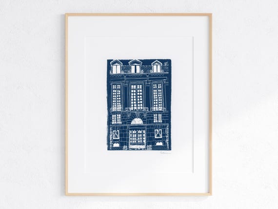 Room Service Blue Print Small Gicle Fine Art Print Illustration Art Minimalist Art Wall Art Drawing Wall Decor Architecture Art