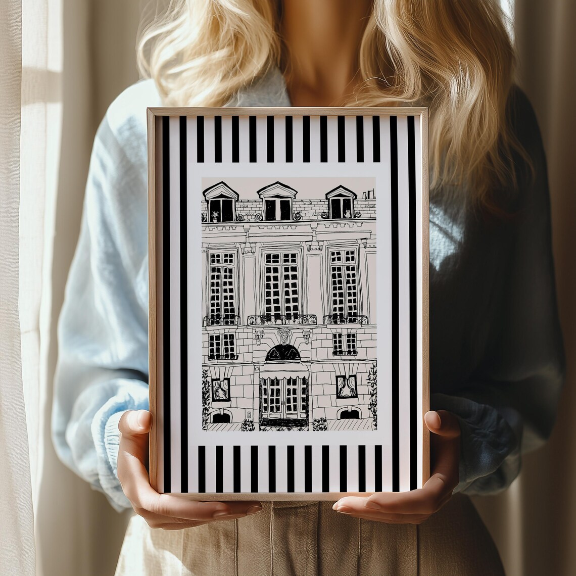Room Service Paris Minimalist Art Print, Black Stripes - Image 3