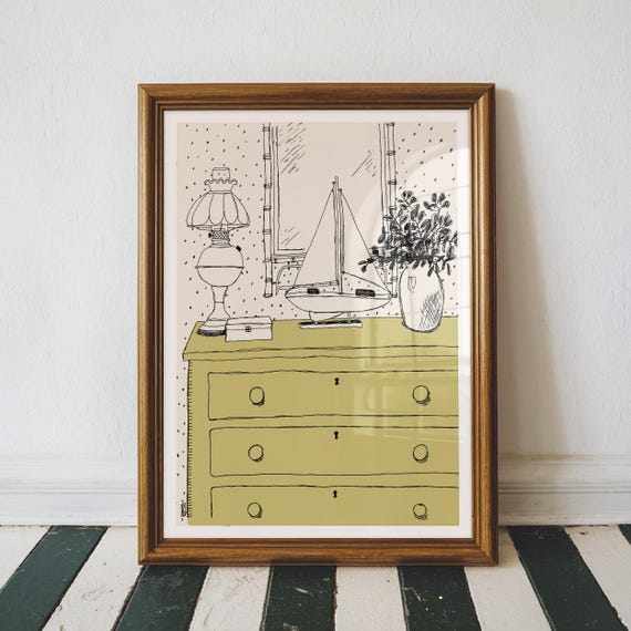 Coastal Interior Sketch Line Art Abstract Art Print
