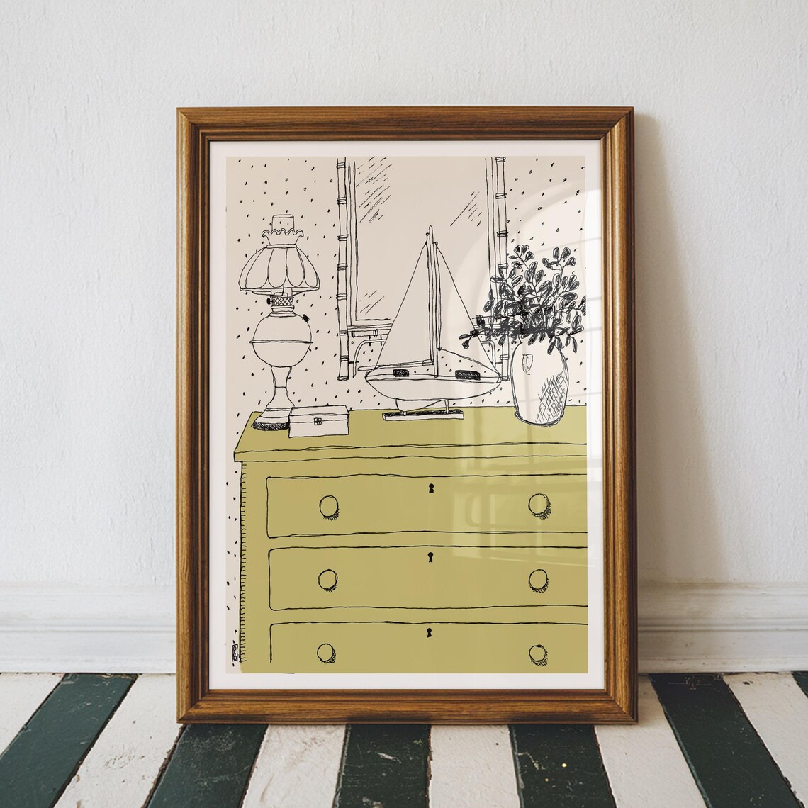 Coastal Interior Sketch Line Art Abstract Art Print