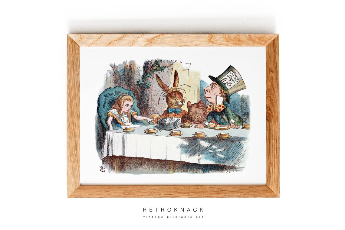 Mad Hatter Tea Party Alice in Wonderland Tenniel Illustration Print - Image 3