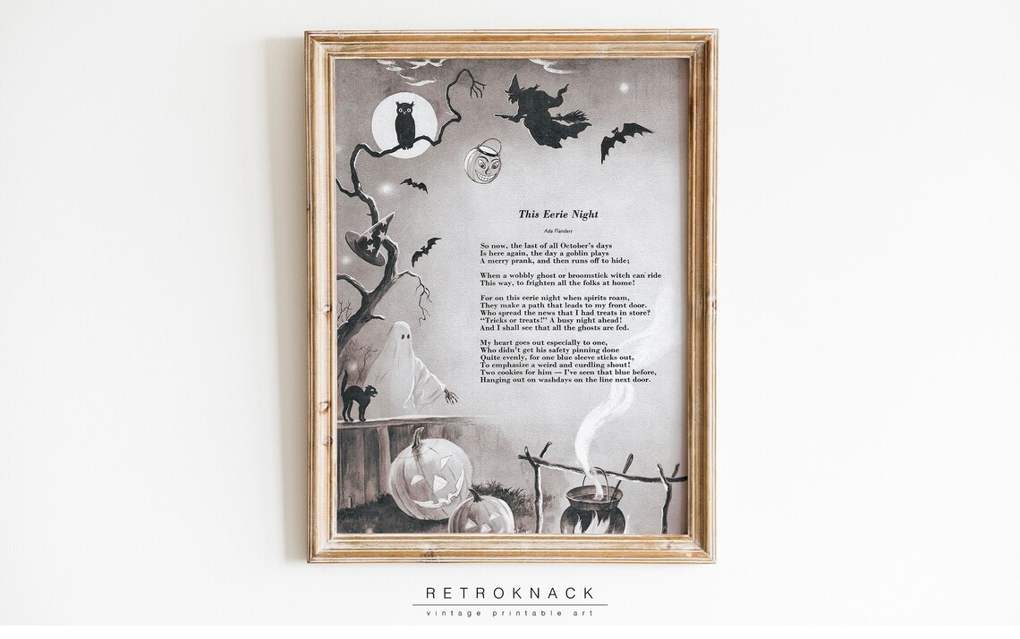 This Eerie Night Halloween Poem Vintage Gothic Wall Art by Ada Flanders - Image 2