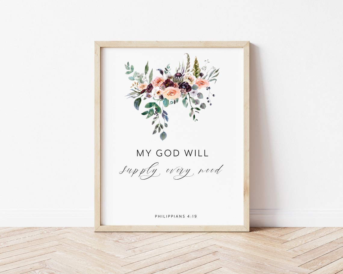 Philippians 419 My God Will Supply Every Need Bible Verse Wall Art Modern Wall Art Home Decor
